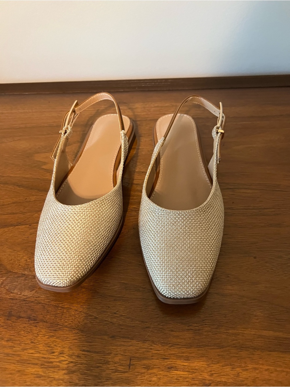 Women’s Beige Slingback Flats - Neutral Woven Design